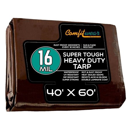 Comfitwear 16 MIL Extreme Heavy Duty Multi-Purpose Tarp Cover Rust Proof Waterproof Reinforced Edges Brown ETBR-4060